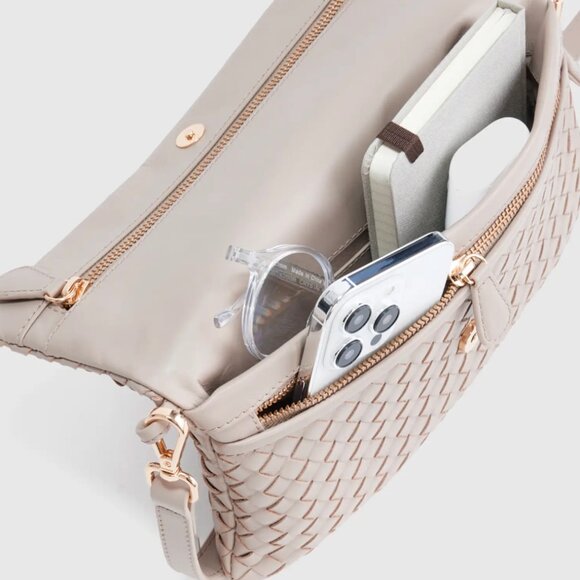 Quince Italian Leather Handwoven Foldover Clutch – Taupe – Convertible Crossbody - Picture 2 of 10